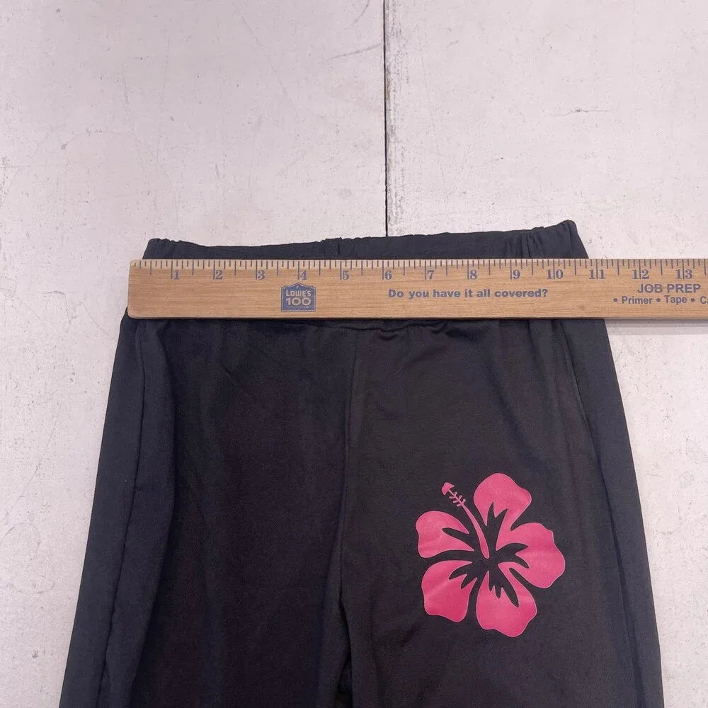Hibiscus Flower Sweatshirt Pants Set Outfit Youth 10Y Black Pink Loungewear